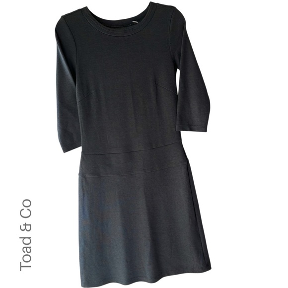 TOAD & CO | NWOT BLACK NIXI DRESS 3/4 SLEEVE ZIPPER POCKET | SIZE: EXTRA SMALL - Picture 1 of 9